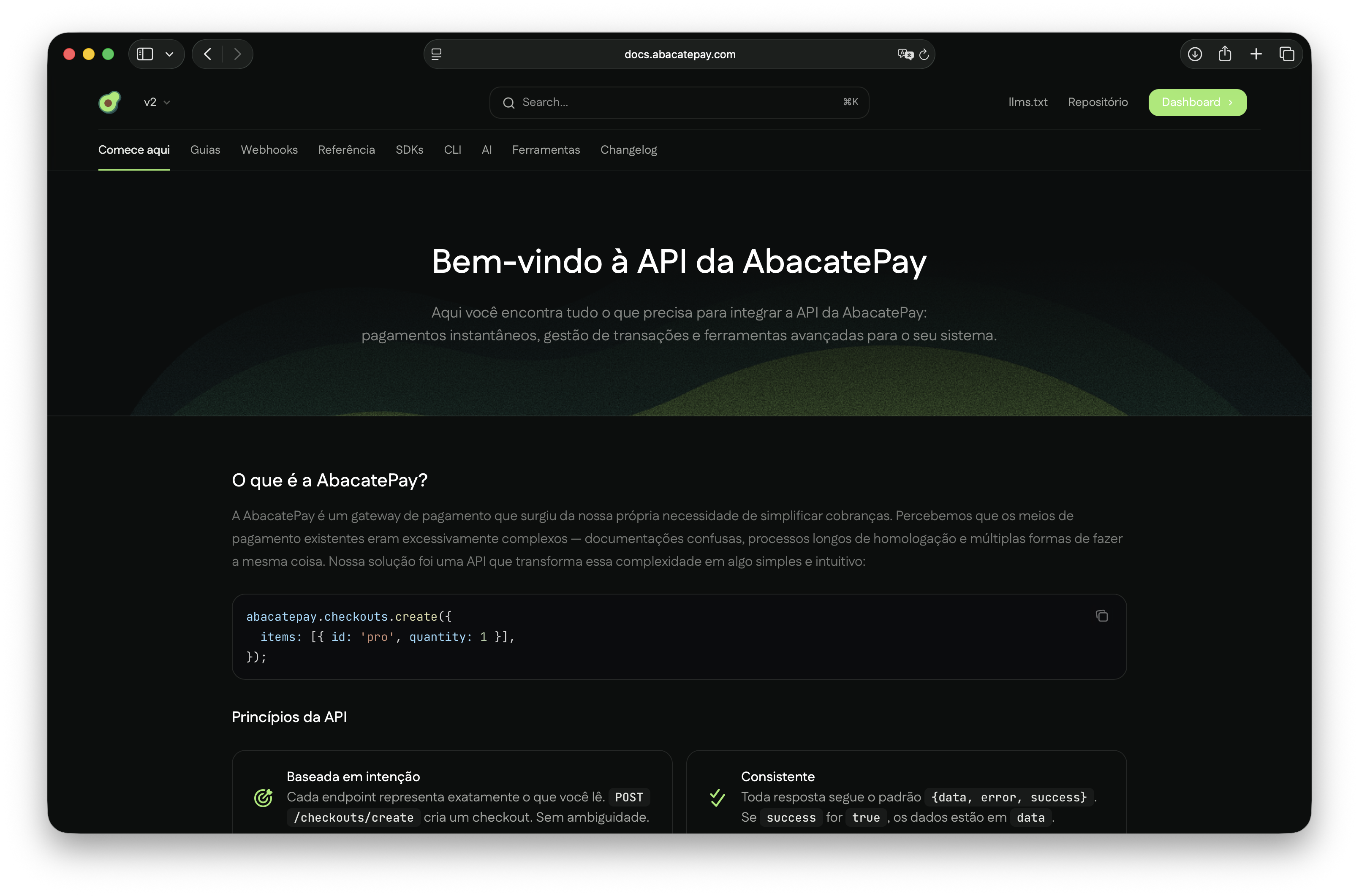 Home da nova documentacao com destaque para a trilha de IA e a trilha HTTP
